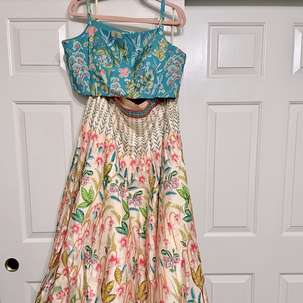 India Boutique Teal and Cream Lehenga
